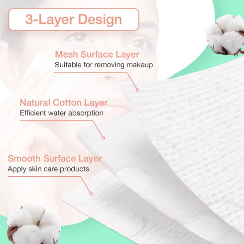 Noverlife 444PCS Makeup Cotton Pads, Facial Eye Makeup Remover Pads, Natural Premium Square Cotton Puff, Double-Side Save Water Soft Gentle Makeup...