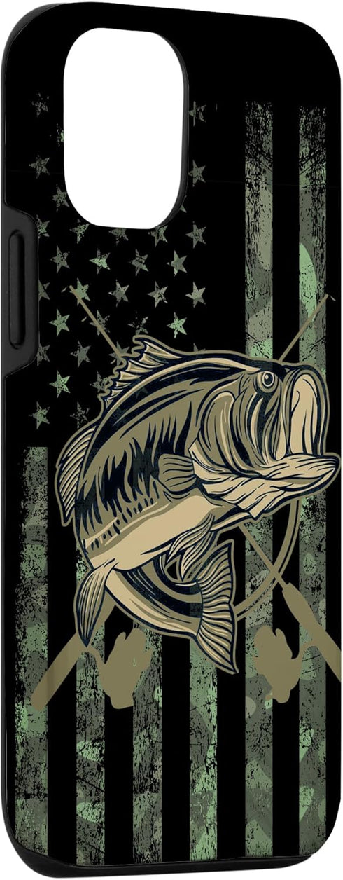 Camo American Flag Bass Fishing Gift Love Fishing Fisherman Case for iPhone 12/12 Pro...