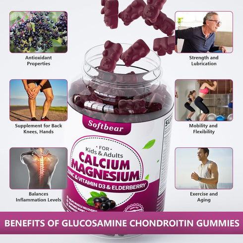 Glucosamine Chondroitin Gummies Sugar Free, Extra Strength Glucosamine Chondroitin MSM with Elderberry & Turmeric Supplement Support Joint & Antio...