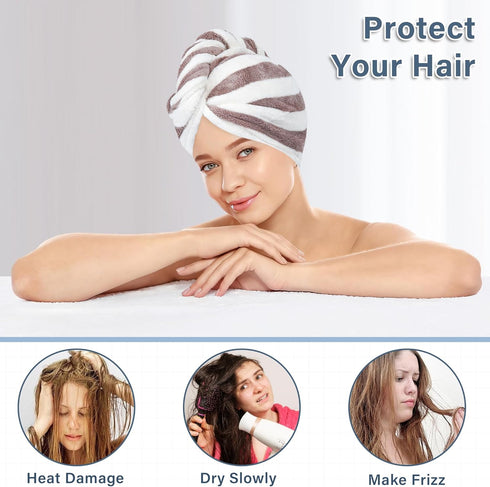 Microfiber Hair Towel Wrap, Quick Dry Hair Turbans with Button, Ultra Soft Thickening Coral Fleece Dry Hair Cap, Anti Frizz Hair Turban Towel for ...