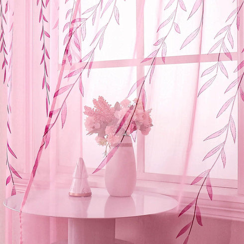 BROSHAN Pink Sheer Curtains 78 inches Long 2 Panels Set- Girls Bedroom Curtains Pretty Printed Curtain Sheers See Through Curtain Drapes for Livin...