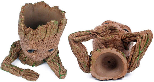 Baby Groot Pen Pot Tree Man Pens Holder or Flower Pot with Drainage Hole Perfect for a Tiny Succulents Plants 6" (Grayish Brown)...