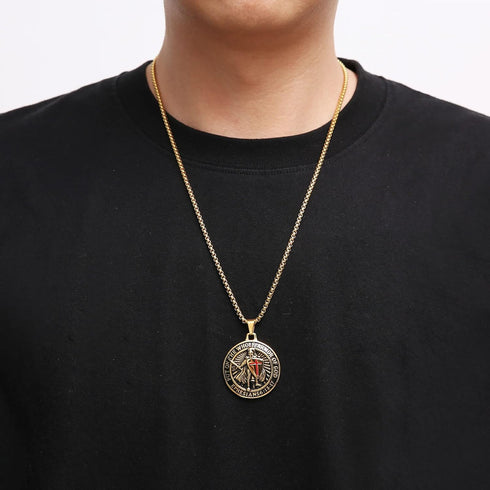 HZMAN Knights Templar Put On The Whole Armor of God Ephesians 6:13-17 Red Cross Design Stainless Steel Necklace for Men...