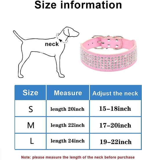 Rhinestones Dog Collars, 2" Width Full Sparkly Crystal Diamonds Dazzling Sparkling Elegant Fancy PU Leather Dog Collar for Medium Large Dogs (L, P...
