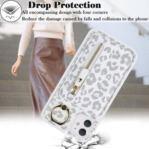 iPhone 12 pro case with Card Holder, iPhone 12 Phone Case Wallet for Women magsafe Compatible Wallet Detachable 2-in-1 for Men-White Leopard......