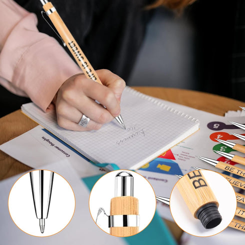 12 Pcs Motivational Quote Ballpoint Pen Bamboo Pens with Sayings Pens with Stylus Tip, Novelty Office Supplies Appreciation Gifts for Friends and ...