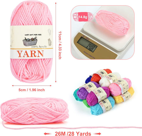 12 Skeins Acrylic Yarn Mini Craft Yarn 100% Acrylic Yarn for Crocheting, Starter Crochet Bulk Yarn for Child, Adult Knitting Crochet & Crafts (12 ...
