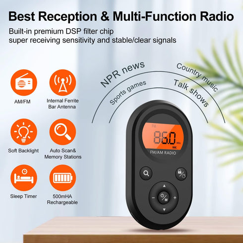 AM FM Portable Radio,Personal Pocket Radio Rechargeable with Best Reception,Long Battery Life,Stereo Earphone,Small Digital Transistor Radios for ...