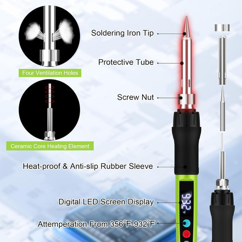Soldering Iron Kit, 100W Soldering Gun with LED Digital Display, Adjustable Temperature 356-932? Solder Kit for Electronics, Includes Soldering Ir...