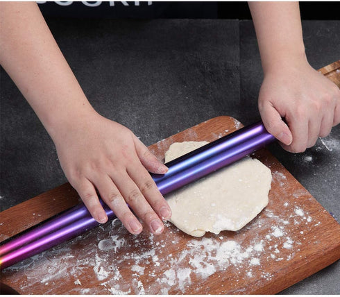 Berglander Rainbow Rolling Pin, 16.7 Inches Stainless Steel Colorful Matte Finish With Rainbow Titanium Plating Rolling Pin For Baking Pizza Dough...