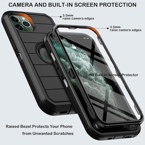 for iPhone 11 Pro Max Case with Belt Clip Holster,Built-in Screen Protector,Heavy Duty Shockproof Drop Protection Military Grade Durable Phone Cov...