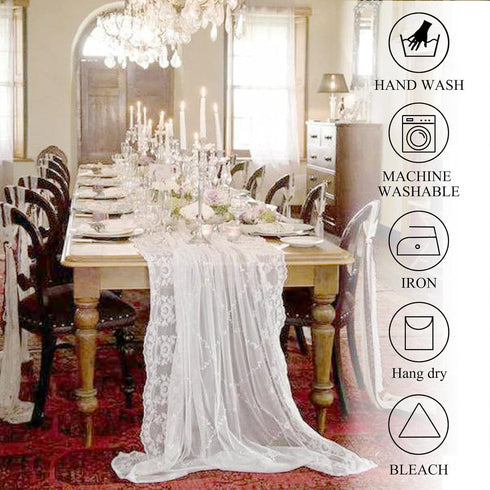ShinyBeauty Lace-Table-Runner 30x120-Inch White Lace Table Cloth Runner Vintage Lace Table Cover Rustic Runner Party Tablecloth Floral Embroidered...