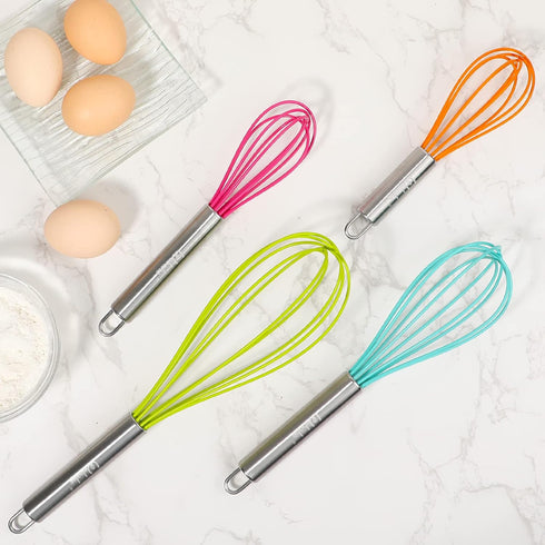 Webake Silicone Whisk Large Medium Small and Mini Whisk Set of 4, Heat Resistant Non-scratch Coated Kitchen Whisks for Cooking Nonstick Cookware, ...