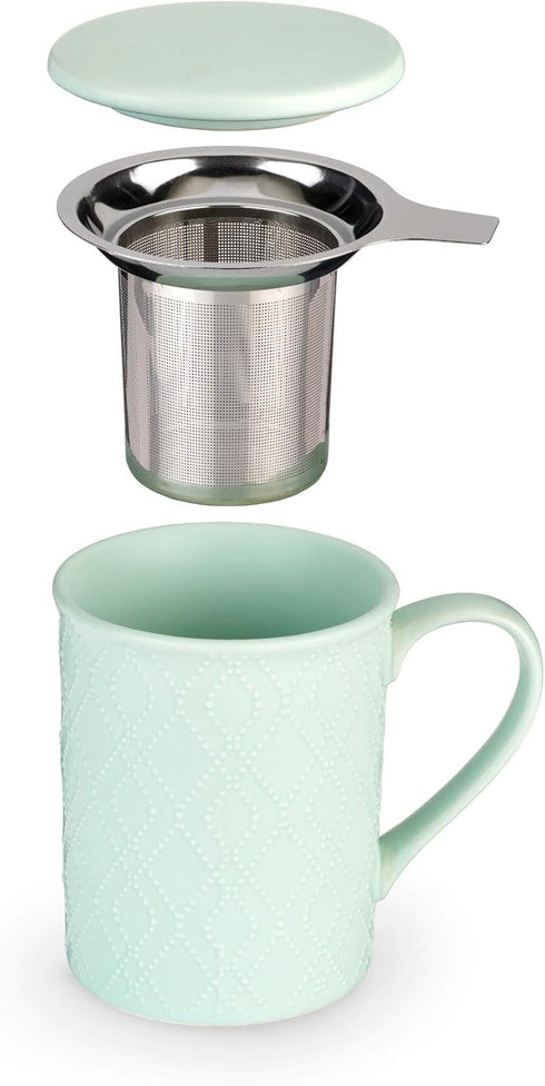 Pinky Up Annette Ceramic Tea Mug and Loose Leaf Tea Infuser, Loose Leaf Tea Accessories, Tea Tumbler Cup, Mint, 12 oz...