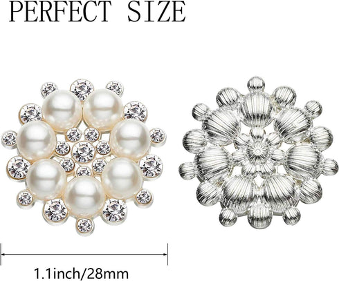 Hicarer 30 Pcs Pearl Rhinestone Flower Buttons Embellishments Craft Rhinestone Flatback Button Round Crystal for Jewelry Making Wedding Party Home...