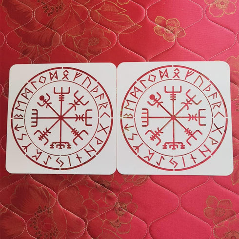 XUAN YANG 2PCS 12X12 Inches Viking Stencils for DIY Decor Reusable Vegvisir Stencil for Wood Home Wall Furniture Art Painting 0.3mm(12mil)...