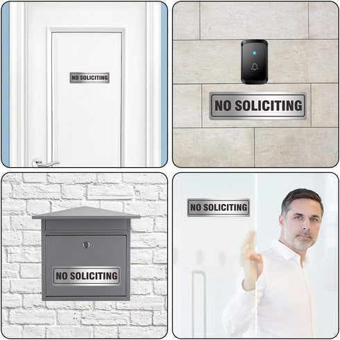 No Soliciting Sign for House Door 7.0" x 2.0" Signs for Business Home Office Wall with Strong Self Adhesive Aluminum Metal Signboard Keep Solicito...
