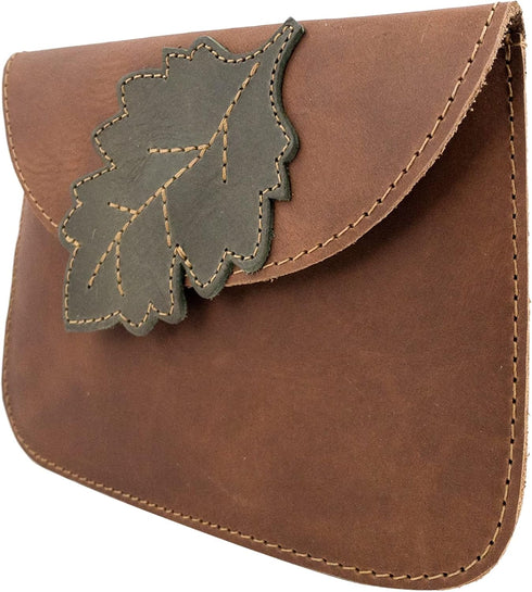 Hide & Drink, Leaves Card Wallet Pouch Handmade from Full Grain Leather, Soft Coin & Cash Organizer, Cable Holder & Accessories Case :: Single Mal...