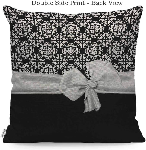 WONDERTIFY Throw Pillow Case Cover Stylish Black and White Euro Flower Pattern with Bow Soft Linen Pillow Case for Decorative Bedroom/Livingroom/S...