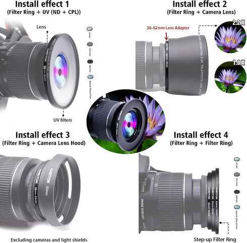 30mm Lens to 52mm Camera Lens adapter,30mm to 52mm Filter Step up Ring Adapter Ring,Compatible All 52mm Filter Accessory...