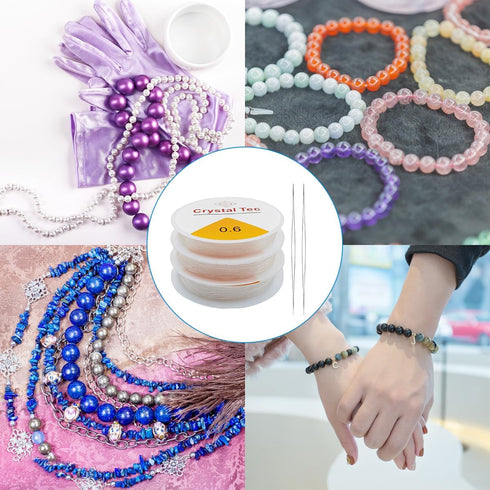 6 Rolls Stretchy String for Bracelets, 0.6/0.8/1mm, Clear Elastic Bead Thread with 2 Pcs Beading Needles, Elastic String Crystal Jewelry Bead Cord...
