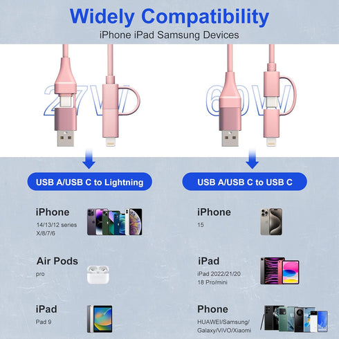 Coiled USB C to Lightning Cable 4 in 1, PD 60W Fast Charging & Data Sync,6FT Multi Charging Cable for Apple CarPlay & Android Auto,USB/USB C to US...