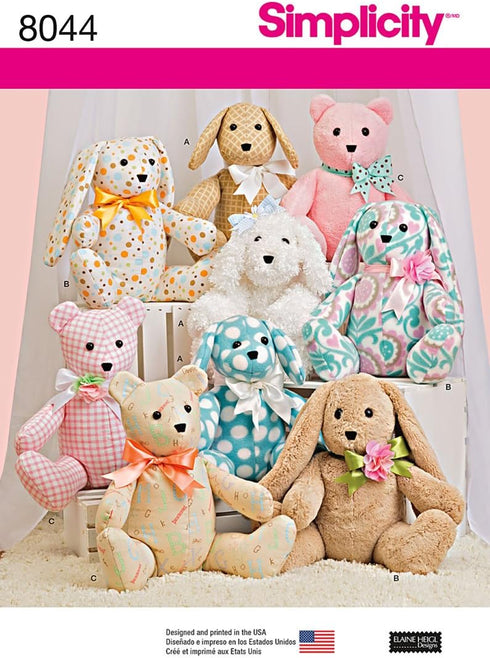 Simplicity US8044OS Children's Stuffed Animal Toy Sewing Pattern, One Size...