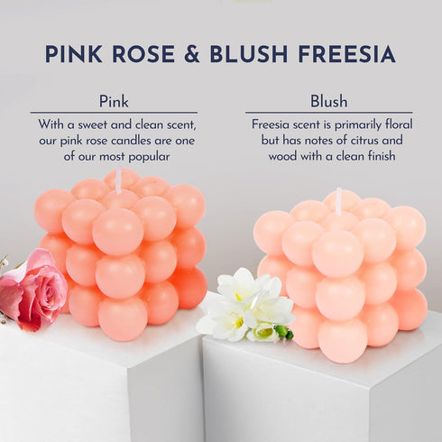 Loftern Pink(Rose) and Blush(Vanilla) Scented Bubble Candle Set of 2 - Handmade, Natural Soy Wax Based, Uniquely Aesthetic Shaped Candles - Decora...