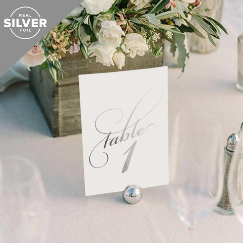 Bliss Collections Silver Wedding Table Numbers, 1-25 and Head Table Card Included, Double Sided 4x6 Calligraphy Design, Made in the USA...