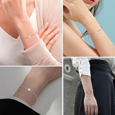 Initial Engraved Letter Bracelets Dainty Mini Size Heart Love Charm Stainless Steel Bracelets for Women Birthday Jewelry...