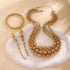 4-5PCS Gold Silver Beaded Necklace Exaggerated Long Dangle Earrings Bracelet Rings Jewelry Set for Women,Chunky Teardrop Ball Stackable Choker Nec...