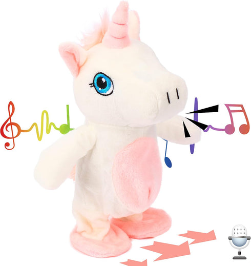 Hopearl Talking Unicorn Repeats What You Say Walking Electric Interactive Animated Toy Speaking Plush Buddy Gifts for Toddlers Birthday, 9.5''...