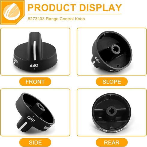 AMI PARTS 8273103 Range Control Knob Replacement Part Compatible with Whirlpool Gas Stove - Replace WP8273103 AP6012363 (2pcs Black)