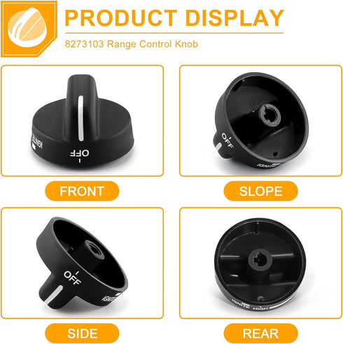 AMI PARTS 8273103 Gas Range Stove Knobs Fit for Whirlpool Stove Knobs Replacements AP6012363 8273107 8273111 ER8273103 (4-Pack,Black) for Whirlpoo...