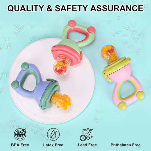 Baby Fruit Food Feeder Pacifier - Fresh Fruit Teething Toy 6M+, BPA Free Safely Introduce Solids Teething Relief Toy includes Add Silicone Sacs, 2...