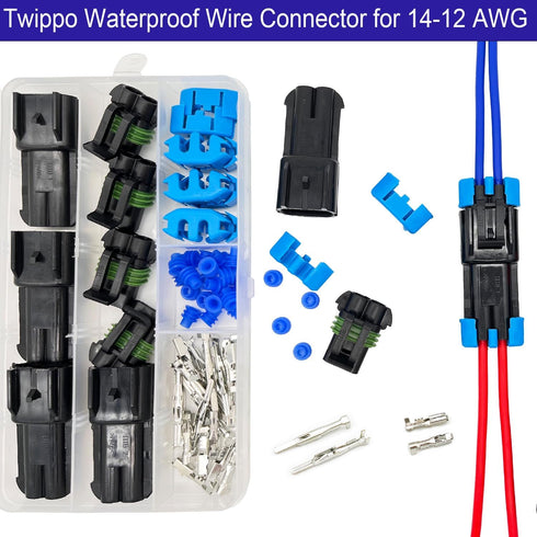 14-12 AWG 2 Pin Connector Weather Pack Connectors Kit 2 Wire Waterproof Automotive Electrical Plug Connectors Quick Connect and Disconnect (4 Set)...