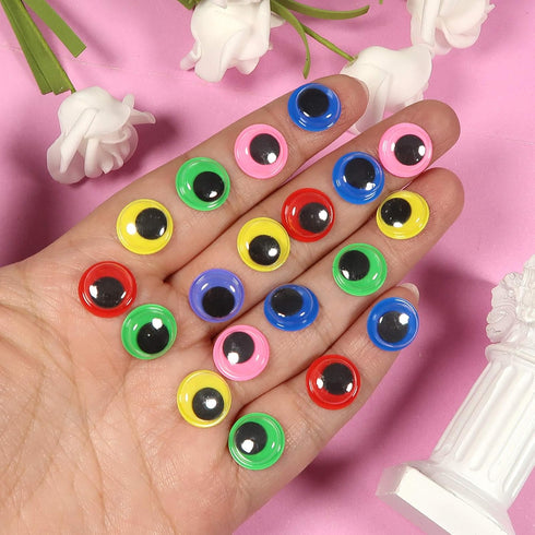 TOAOB 300pcs 12mm Googly Wiggle Eyes Self Adhesive Round Plastic Craft Sticker Eyes DIY Arts Scrapbooking Accessories Red Dark Green Blue Pink Yel...