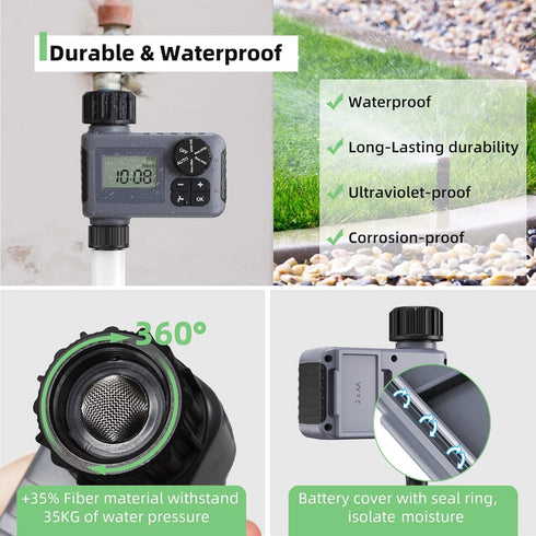 Sprinkler Timer, Programmable Water Timer for Garden Hose with Rain Delay/Child Lock/Manual/Automatic Watering System, Waterproof Digital Irrigati...