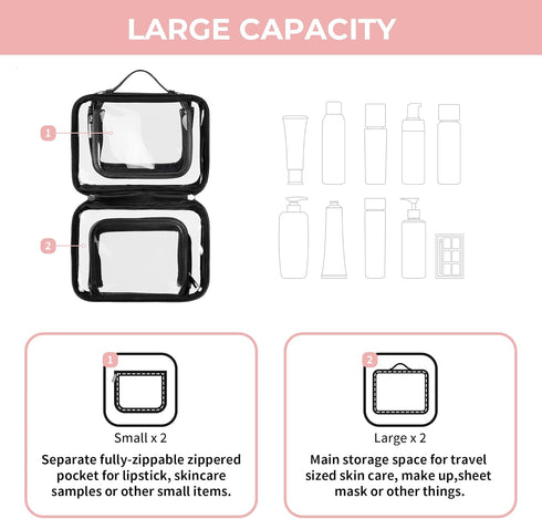 GRANNY SAYS TSA Approved Toiletry Bag, Clear Makeup Bag, Travel Toiletry Bag for Women, Leather Travel Cosmetic Bag, Portable PVC Waterproof Bag, ...