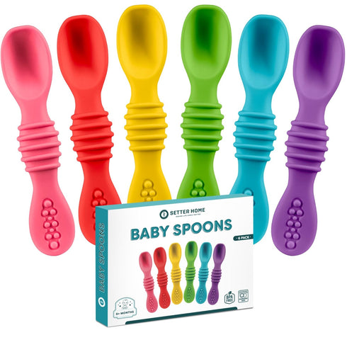 Premium Silicone Baby Spoons - 6 Pack, Self Feeding Training Spoons for Infants & Toddler, First Stage Chewable Baby Led Weaning Utensils, Dishwas...