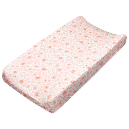 HonestBaby Girls Organic Cotton Changing Pad Cover, Peach Skin Papercut Floral, One Size...