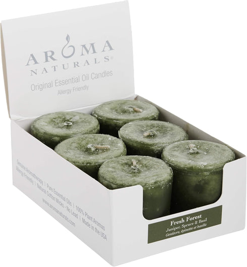 Aroma Naturals Votive Candles Essential Oil with Juniper Spruce and Basil, Evergreen Holiday, 6 Count...
