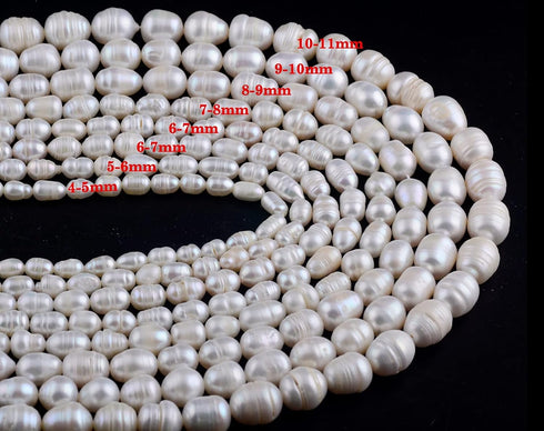 Pearls Beads for Jewelry Making 100pcs 8-9mm Natural Genuine Real Freshwater Cultured Pearl White Rice Oval Loose Gemstone Bead Holes 0.7mm DIY Cr...