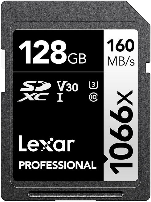 Lexar 128GB Professional 1066x SD Card, UHS-I, C10, U3, V30, Full HD, 4K, Up To 160MB/s Read SDXC Memory Card, for DSLR & Mirrorless Cameras (LSD1...