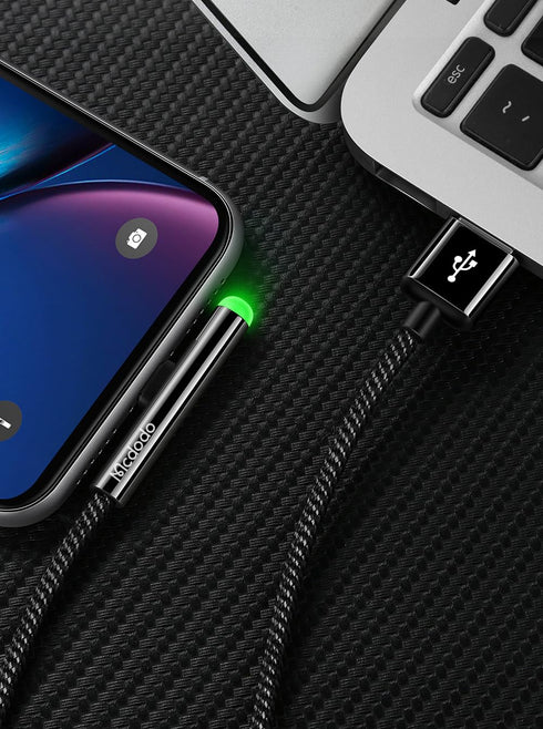 mcdodo Right Angle Design Extra Long Gaming Charger Cable with Green LED Light USB Charging& Syncing Cord Compatible iPhone Xs MAX XR X 8 8 Plus 7...