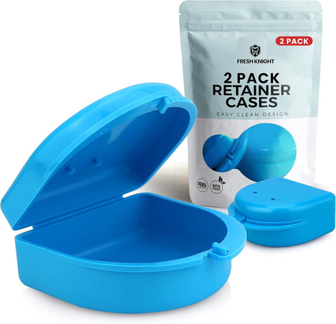 FRESH KNIGHT Retainer Case (2 Pack). Retainer Case with Vent Holes Perfect for Denture, Mouth Guard, Aligner (Sky Blue)...