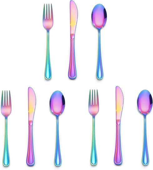 LIANYU 9-Piece Rainbow Kids Silverware Set, Stainless Steel Toddler Utensils Flatware Set, Child Cutlery Tableware Set for 3, Include knife Fork S...