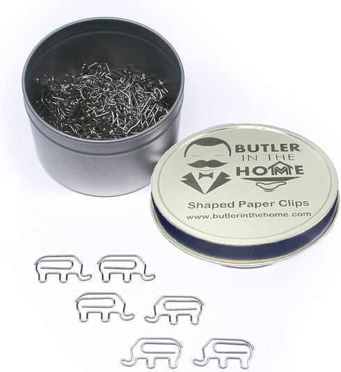 Animal Elephant Shaped Paper Clips in Silver Tin and Silver Gift Box Great for Paper Clip Collectors or Zoo Animal Lovers (100 Count Silver)...