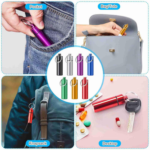 7 Pack Keychain Pill Holder, Premium Aluminum Alloy Pill Box 7 Day, Portable Pocket Small Pill Case, Metal Mini Travel Pill Organizer for Outdoor ...