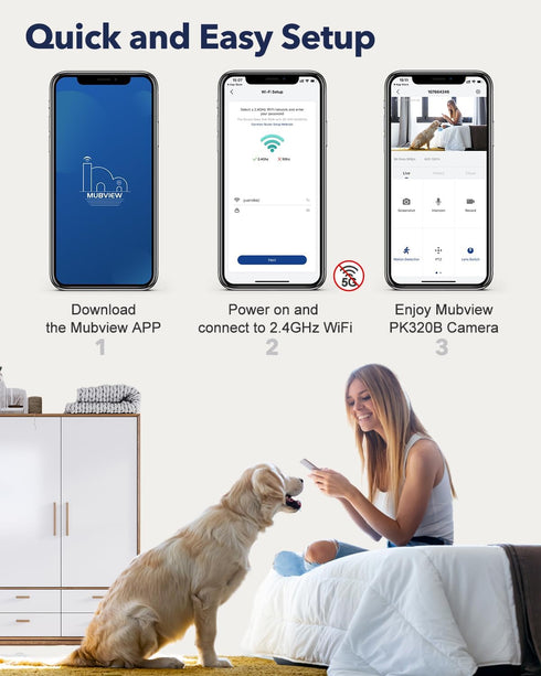 Indoor Security Camera 2K, Pet Camera with Phone App, WiFi Cameras for Home Security Camera for Dog/ Baby Monitor/Elder Pan Tilt, 2.4G, 24/7, 2-Wa...